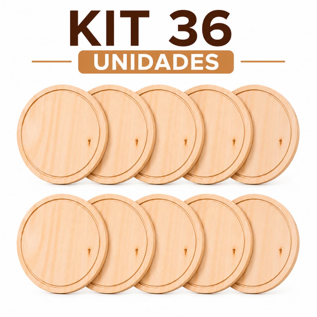 Kit 36 Tábuas Redondas de Madeira para Servir Pizza 25cm Frios e Petiscos para Frios Premium