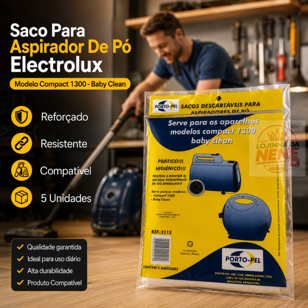 Saco Descartável Aspirador Electrolux Compact 1300 / Baby Clean Com 05 Unidades