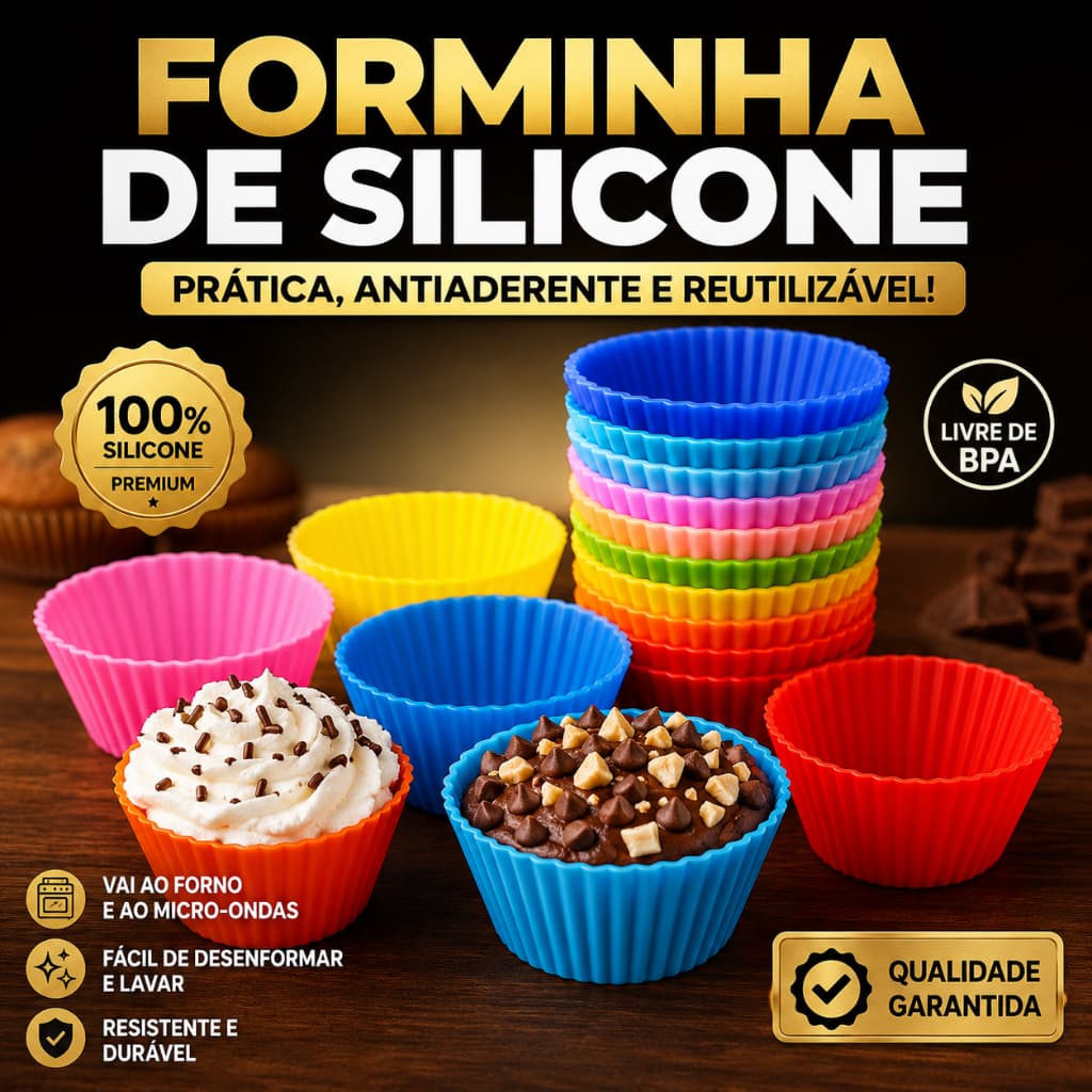 Kit Forminha Silicone Cupcake Copkaike Bolo Colorido 12 Pecas Sortidos Resistente Fácil Limpeza