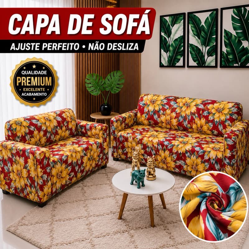 Kit Capa Forro de Sofá elástica Estampada Coladinha Ligadinha 2 e 3 Lugares King Malha Gel Ajustável *Oferta