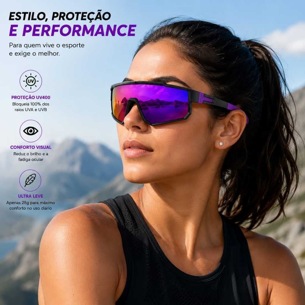 Óculos de Sol Esportivo Unissex UV400 para Ciclismo Corrida Academia Lentes com Proteção Solar