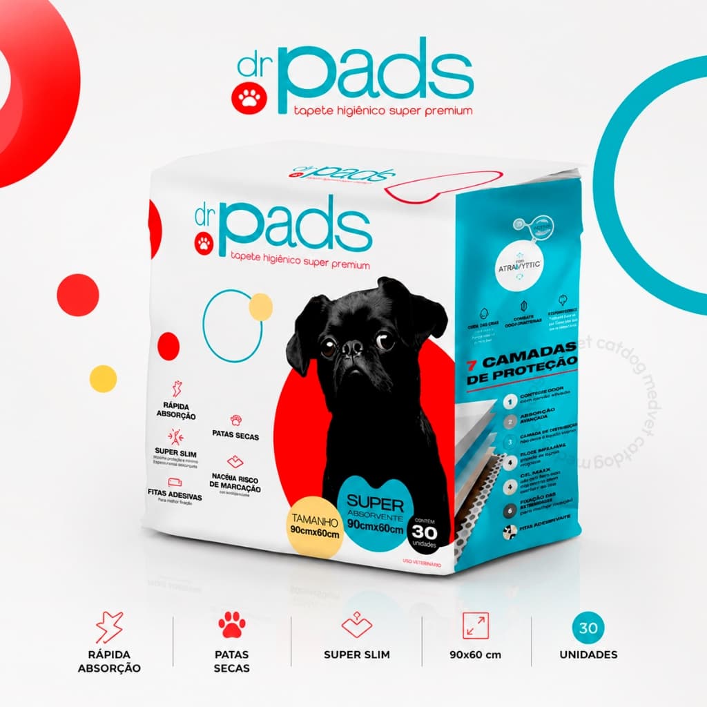 Tapete Higiênico Sanitário Dr Pads 90x60cm Super Premium Para Cães 30 Unidades