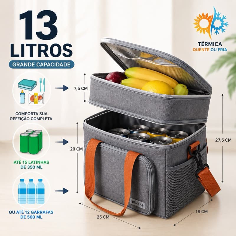 Bolsa Térmica De Duas Camadas 13L Grande Capacidade Para Trabalho Praia Piquenique