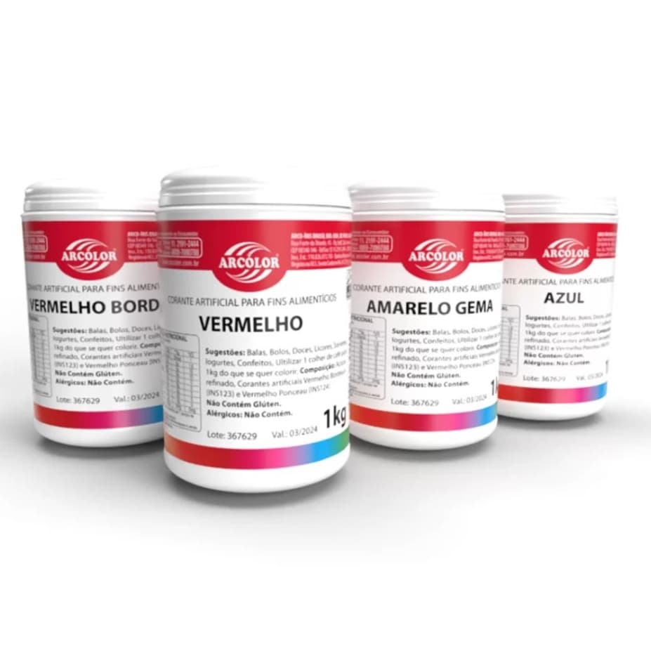 Corante Amarelo Gema, Azul, Vermelho, Vermelho Bordô 1 Kg Em Pó