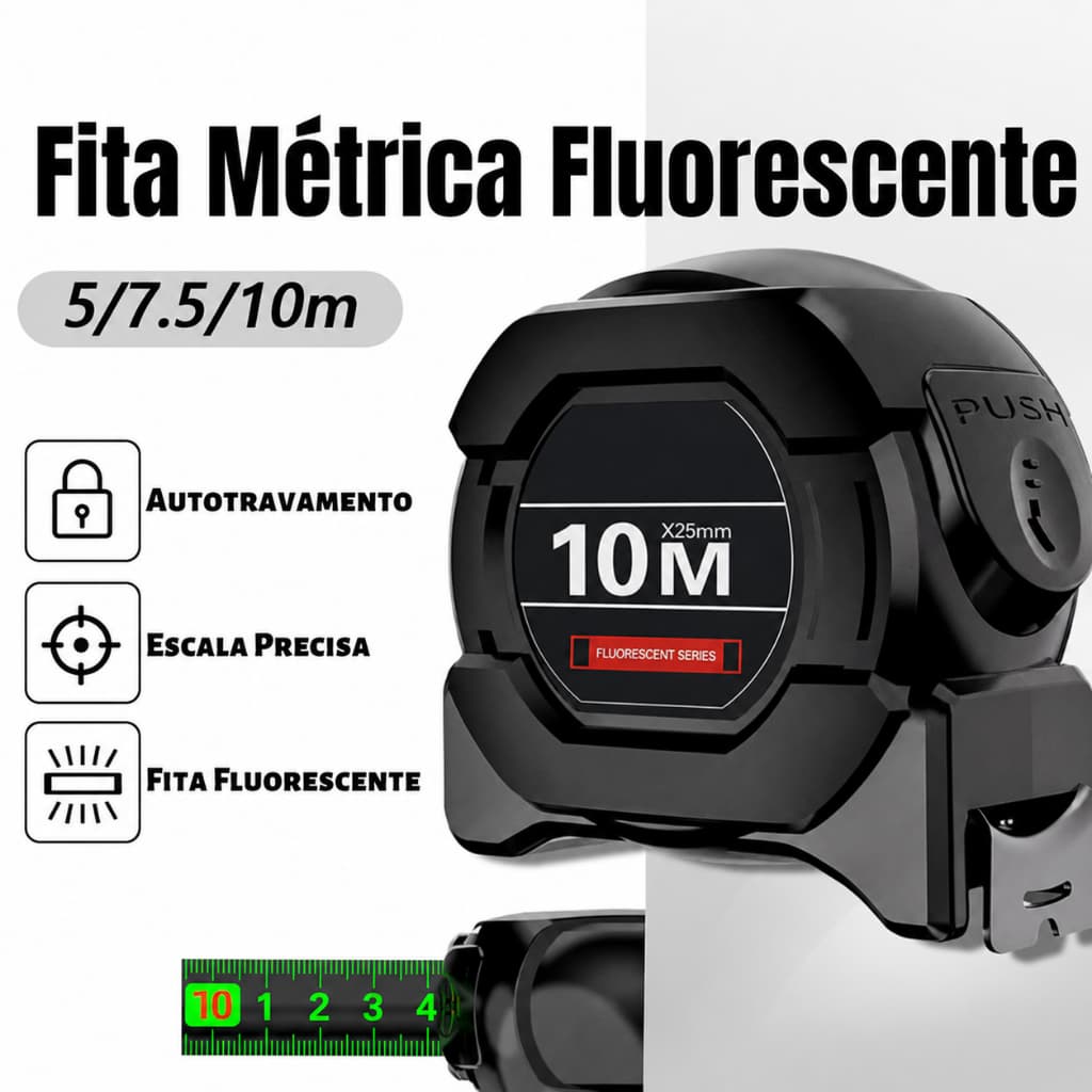 10m Fita Métrica De Aço Inoxidável carbono De Alta Precisão Trena Profissional Fluorescente Trava à Prova D'água