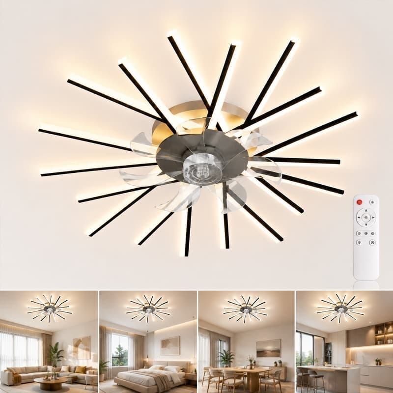 Ventilador de Teto LED com Controle Remoto Luz Regulável Silencioso Moderno para Sala Quarto Cozinha
