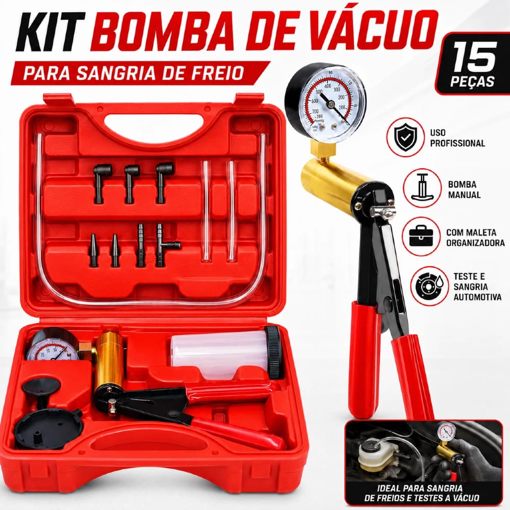 Kit 15 Peças Teste Bomba Vácuo  Para Sangramento de Freio Automotivo - Ferramenta Manual Profissional