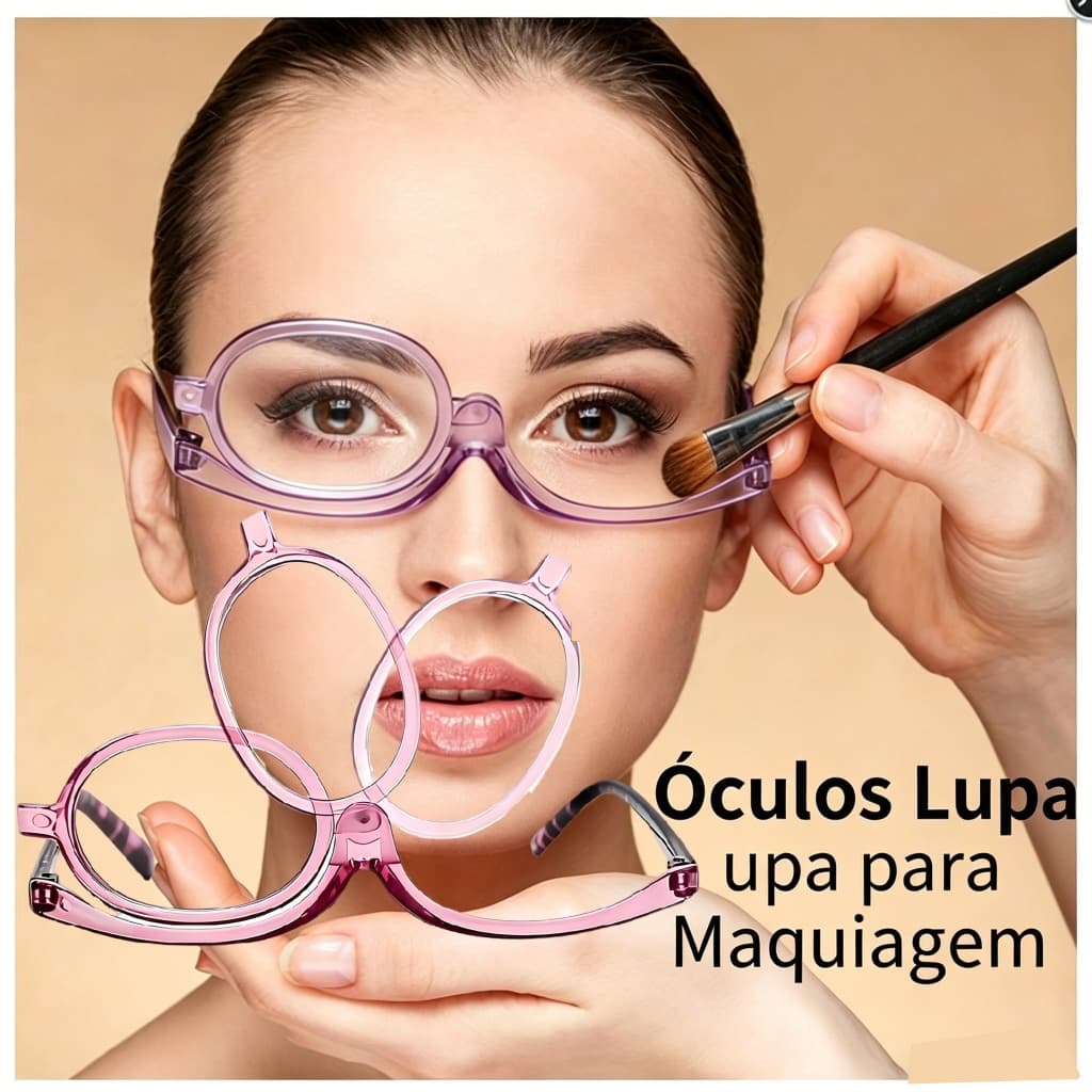 Óculos Rotativo 180° Lupa para Maquiagem de Olhos Cílios e Sobrancelhas