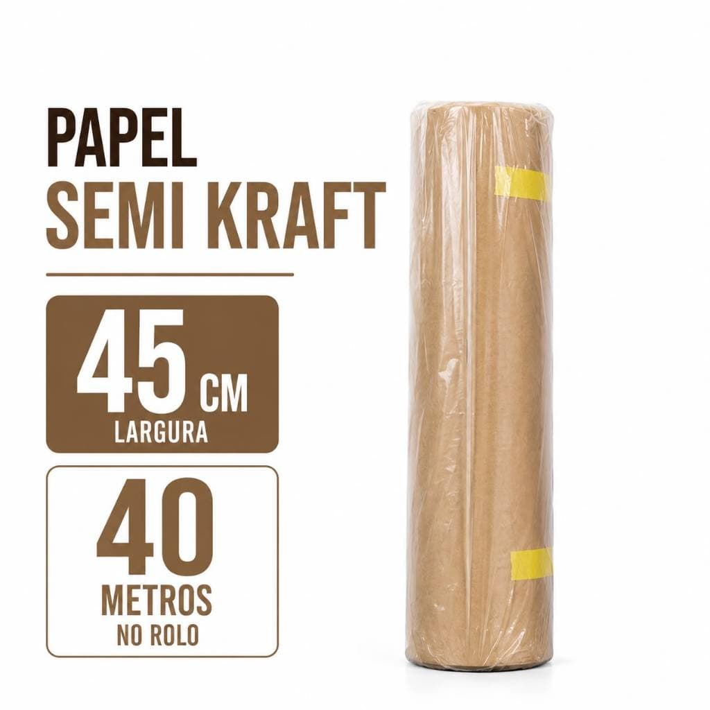 Papel Semi Kraft 45cm x 40 Metros Bobina Proteção Pintura Artesanato Embalagem