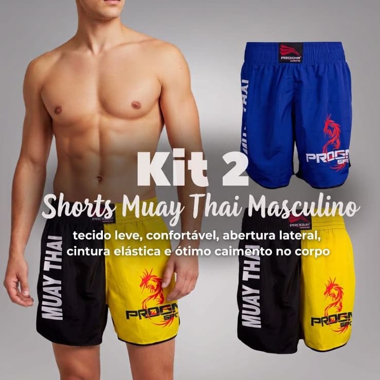 Kit 2 Shorts Muay Thai Masculino Ideal para Esporte