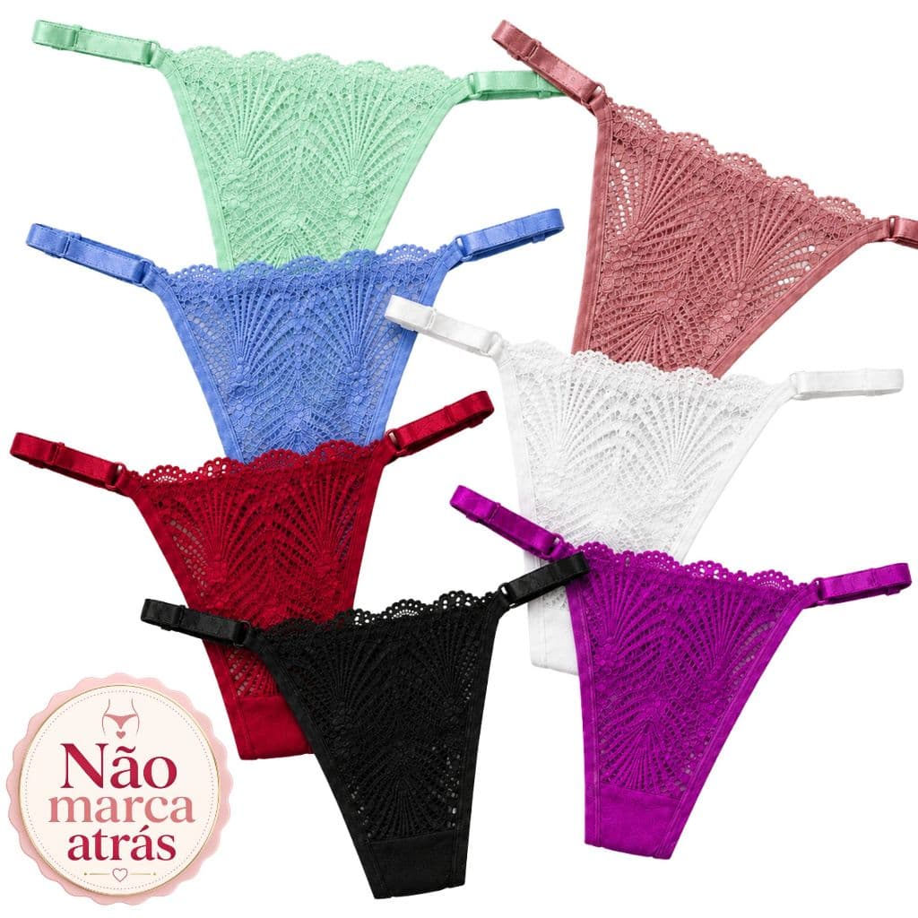 Kit Calcinha fio dental Renda Premium c/ Regulagem Forro 100% Algodão