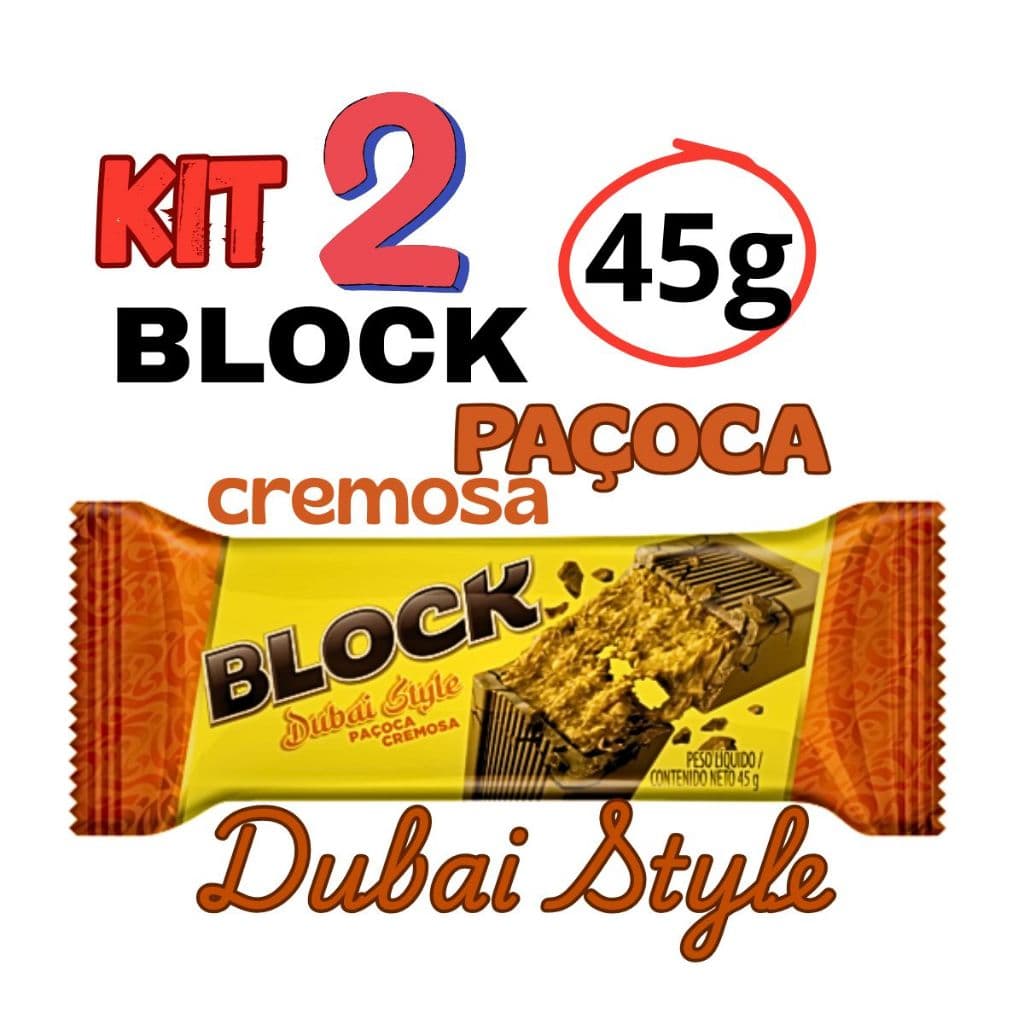 Kit 2 Block Dubai Style Paçoca Cremosa Arcor 45g