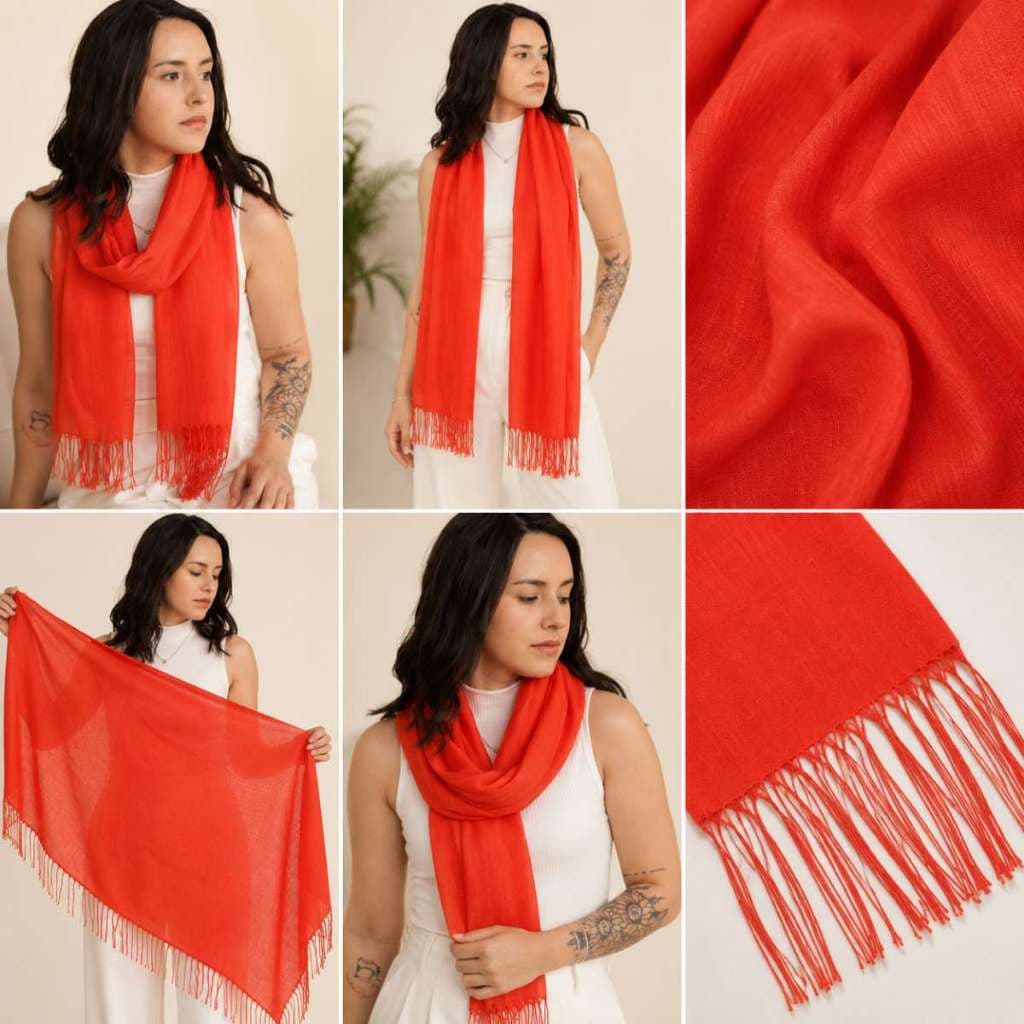 Cachecol Pashmina Cenoura Moda Elegante 100% Poliéster com Franja Lisa Xale Unissex