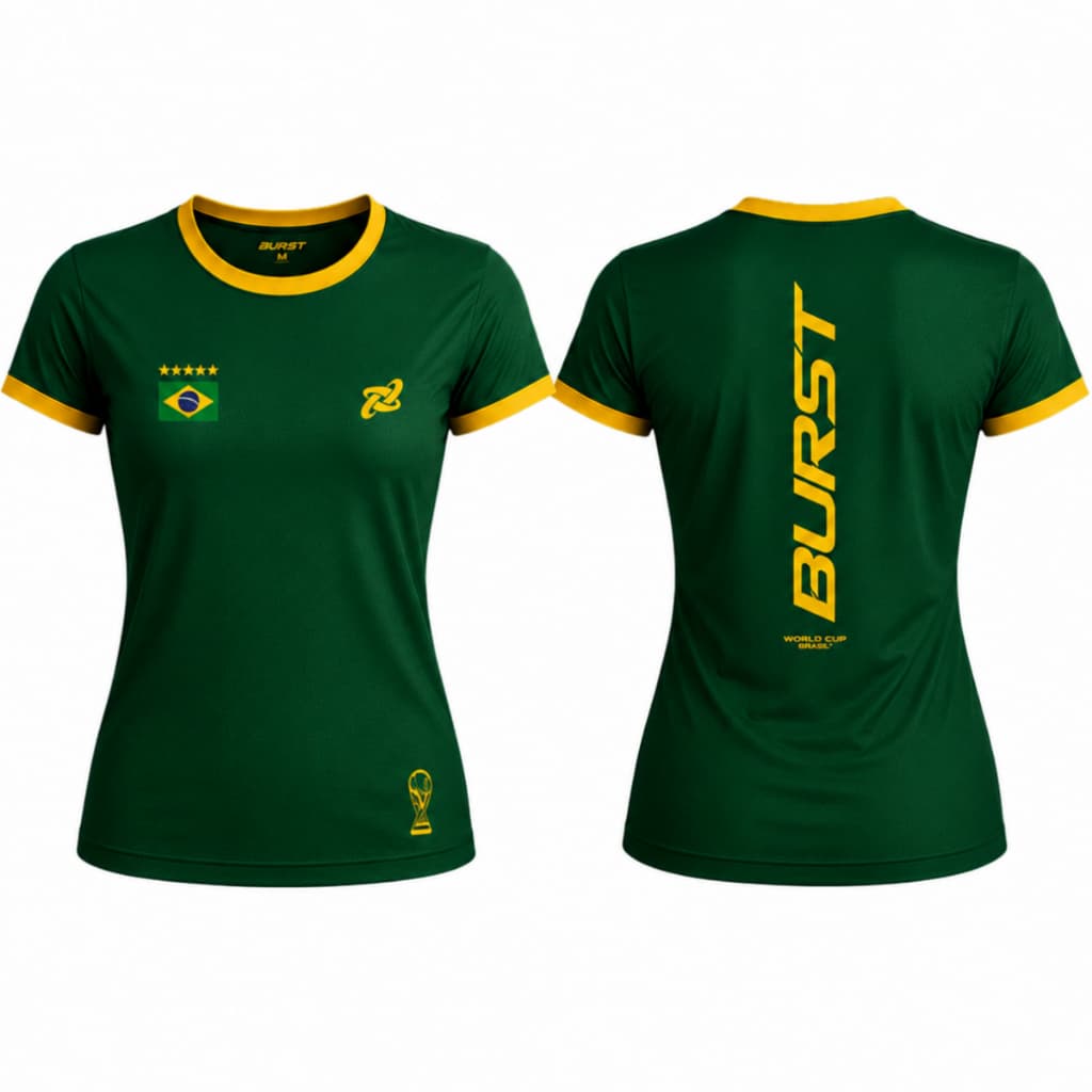 Babylook Camiseta Camisa Feminina Dry Fit Brasil Copa Do Mundo Burst Com Proteção Uv