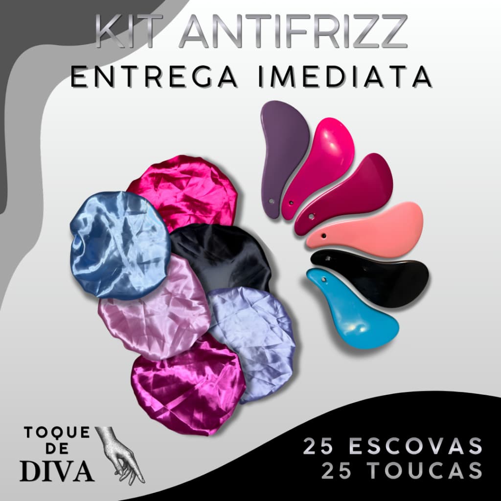 Kit 50 | 25 Escovas Mágicas e 25 Toucas de Cetim Desembaraçadora Antifrizz Antiquebra para Dormir