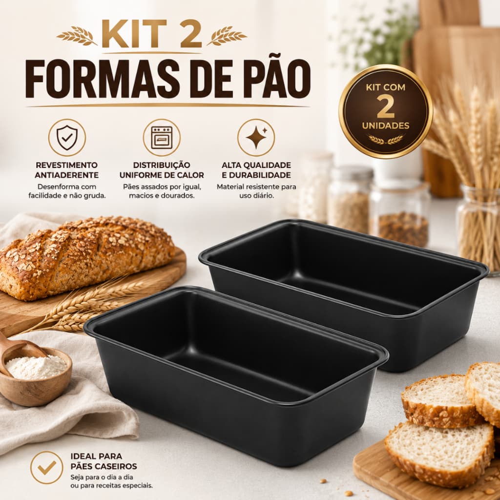 Kit Jogo 2 Formas Para Pão De Forma Antiaderente Assadeira Bolo Inglês Grande Forma Pao Forma Retangular Para Pao