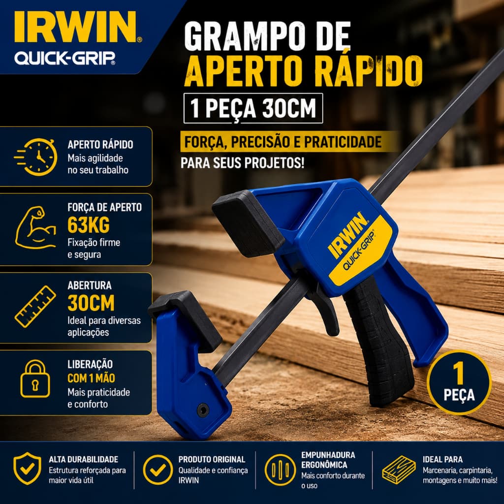 Grampo De Aperto Rápido Irwin C/ 1 Peça 30cm 63kg