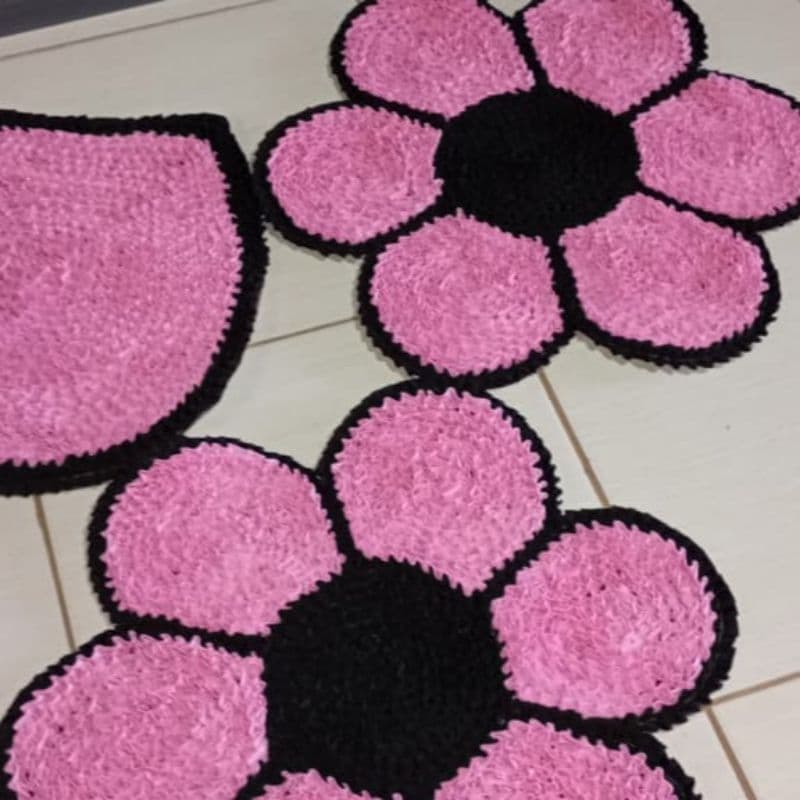Tapete Banheiro 3 peças Flor Rosa Frufru com Antiderrapante Decorativo