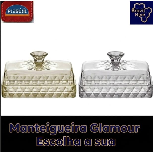Manteigueira em Acrílico com Tampa Resistente Linha Glamour Plasútil - Mesa Posta