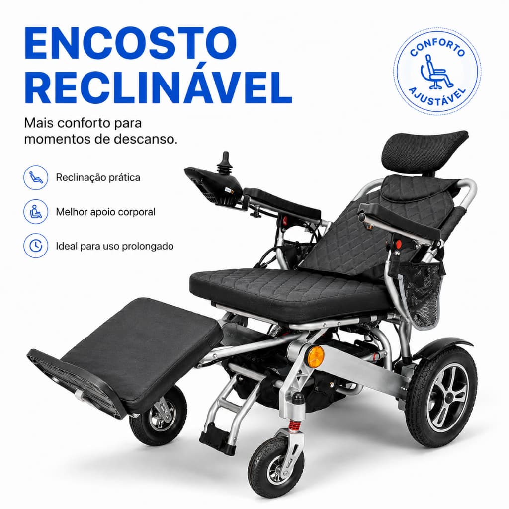 Cadeira Elétrica Motorizada Dobrável Com Encosto Reclinável W203-RM 20km