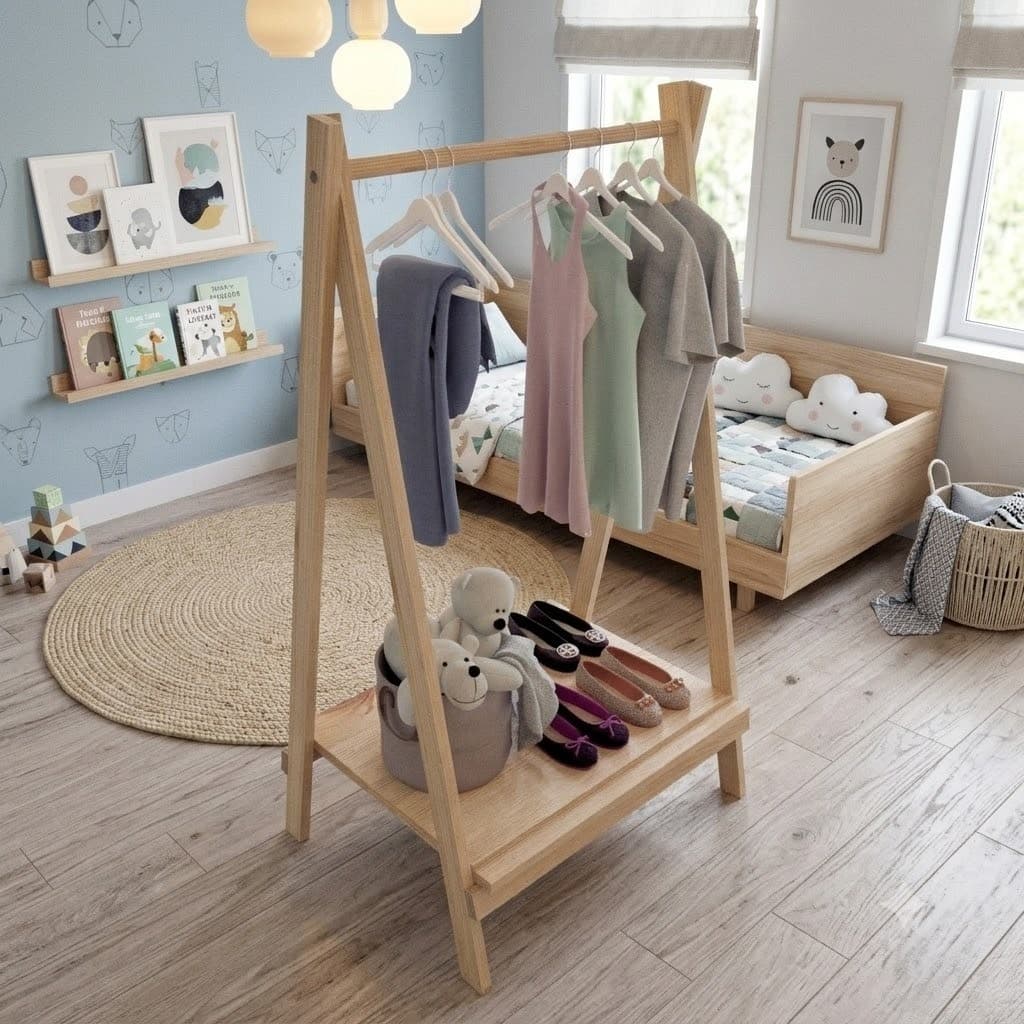 Arara De Roupa Infantil Vitrine Loja Fantasia Montessoriana Cabideiro Quarto Menino Menina