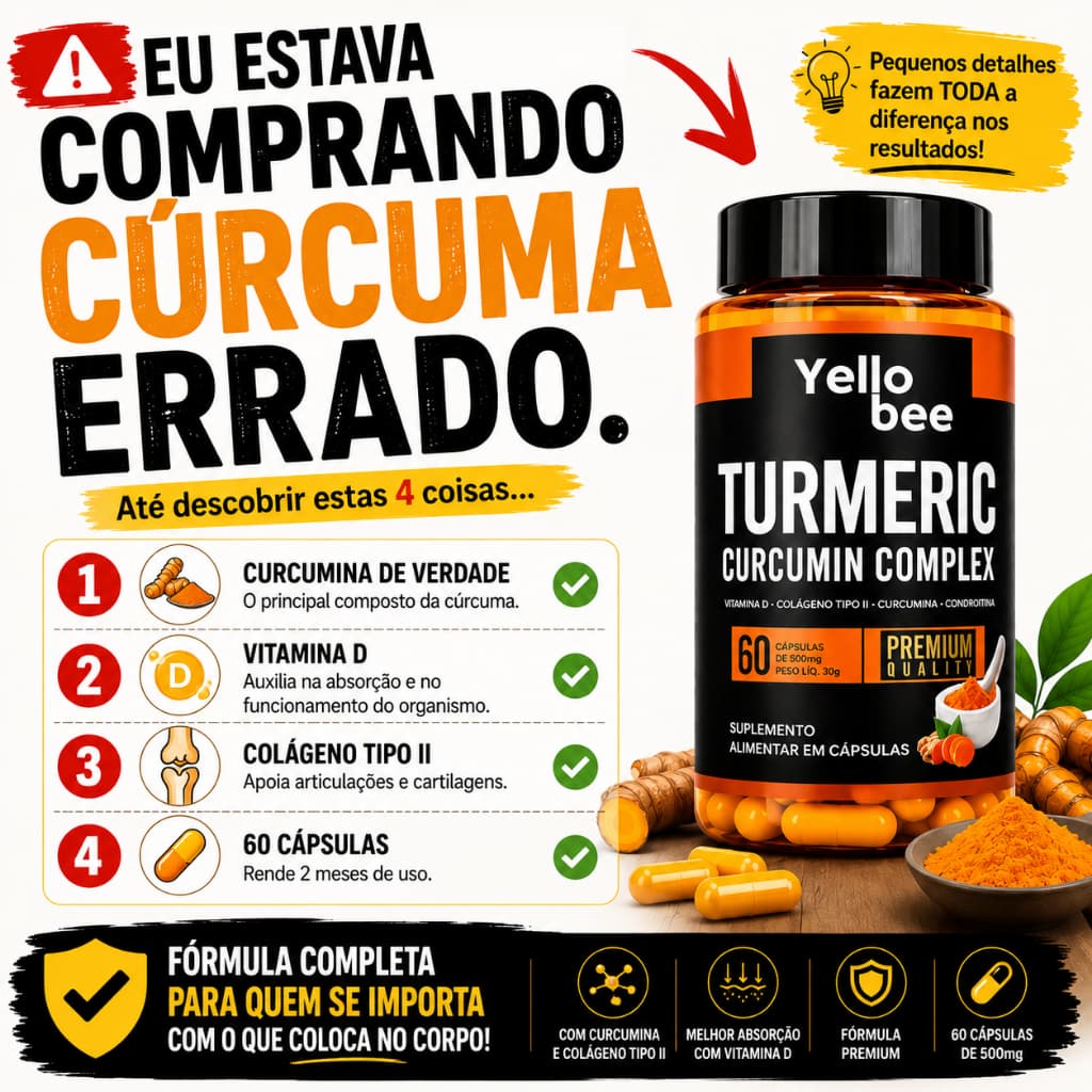 Cúrcuma Turmeric Suplemento Para Articulações Alívio Corporal Fórmula 4 em 1 Exclusiva Recomendado