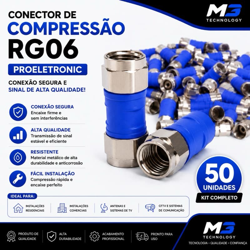 Kit 50 Conectores de Compressão Rg06 Pro eletronic