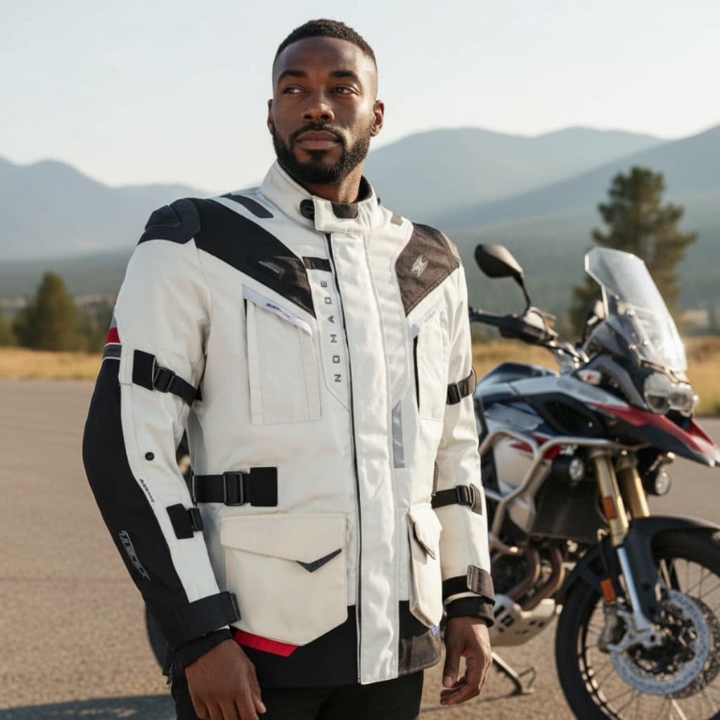 Jaqueta Texx Nômade Masculina Branca Azul Vermelha Moto Motociclista Impermeável Touring Adventure Proteção Confortável
