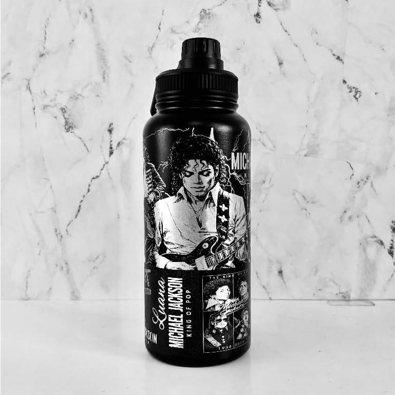 Garrafa Térmica de água Inox Personalizada do Michael Jackson gravação a Laser 360°