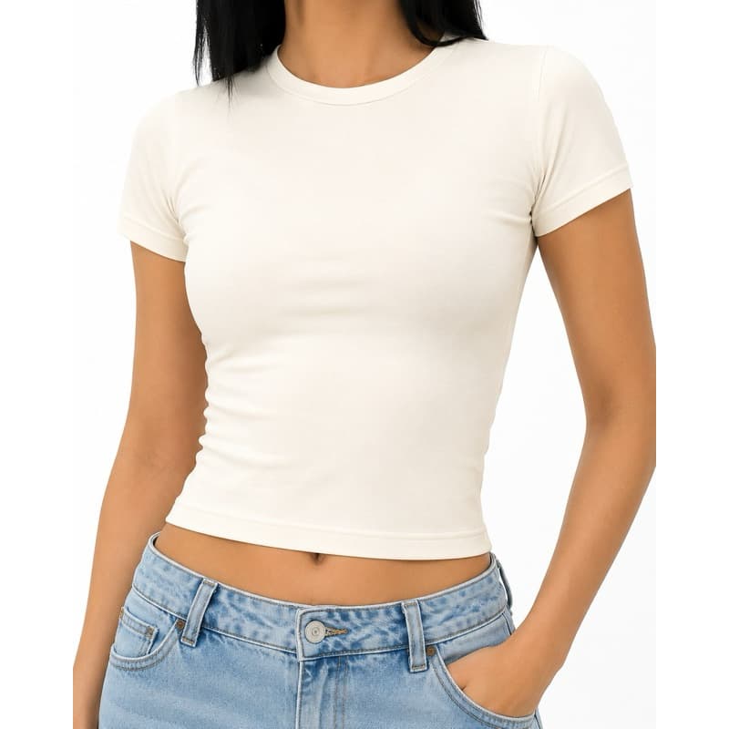 Blusa t-Shirt Baby Look Feminina Básica Off White