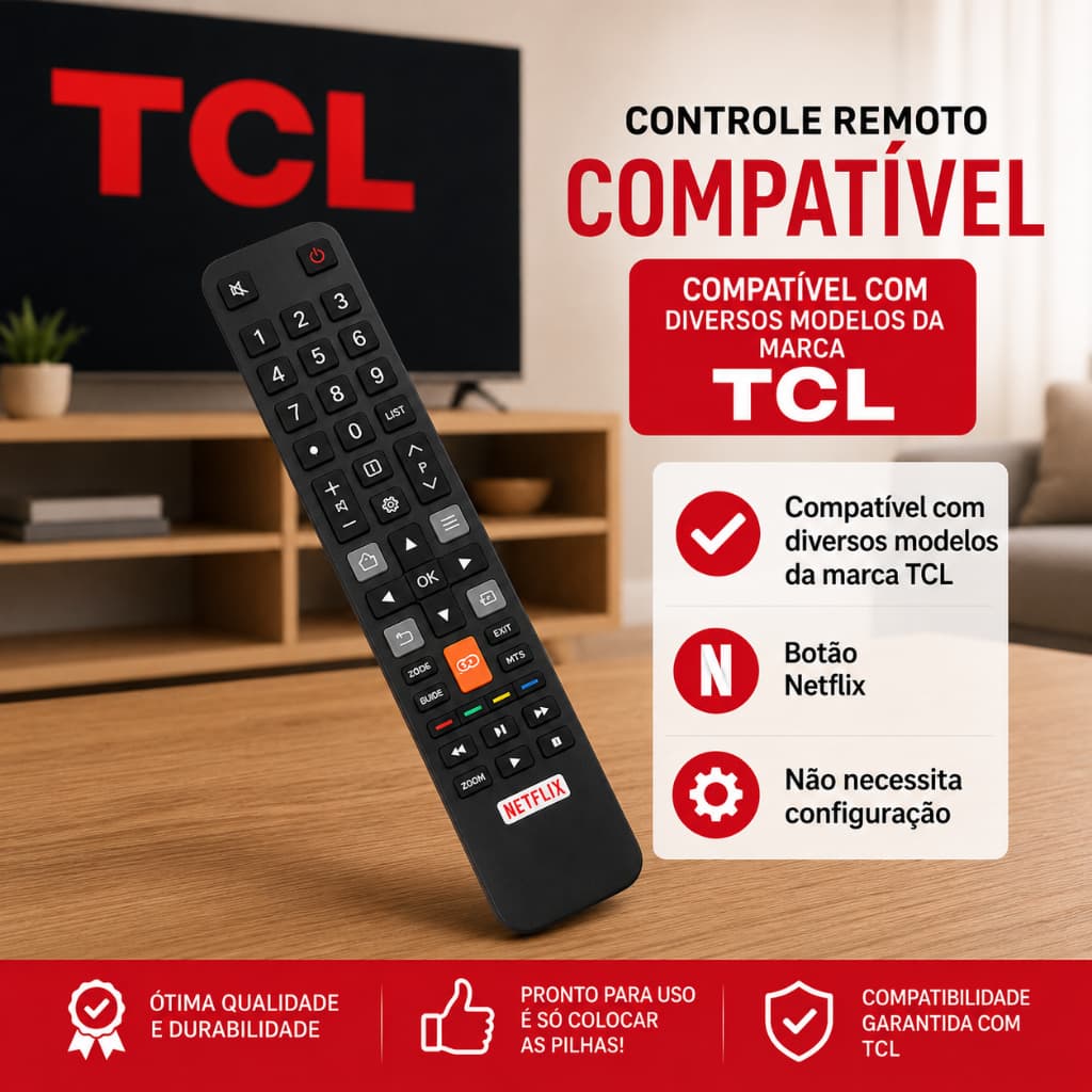 Controle Remoto TCL Compatível TV Smart Comando Netflix Globoplay