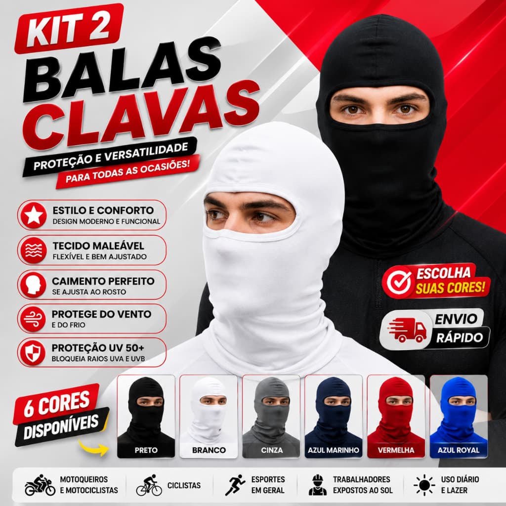 Kit 2 Touca Ninja Balaclava Térmica Unissex Com Proteção UV Moto Frio Motoboy