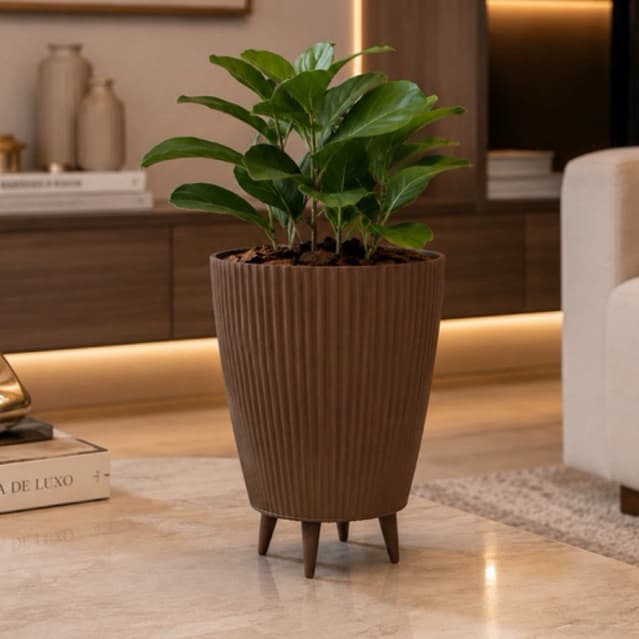 Vaso para plantas Canelado 35x26 com Pés  para decoração de Sala e Escritório