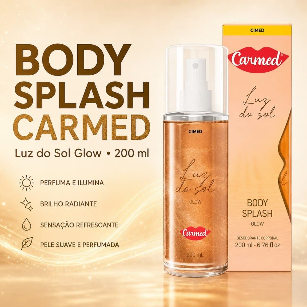 Body Splash Carmed Luz do Sol Glow 200ml - Fragrância Radiante com Notas de Baunilha e Jasmim