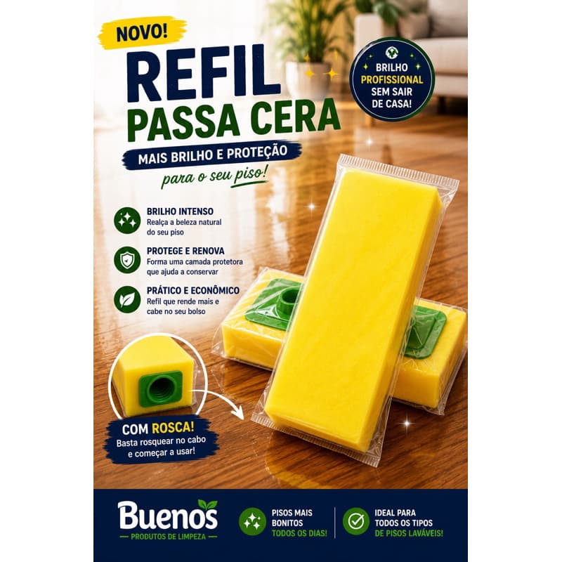 Refil Espuma Passa Cera com Rosca para Pisos Madeira Laminado e Cerâmica Pocelanato