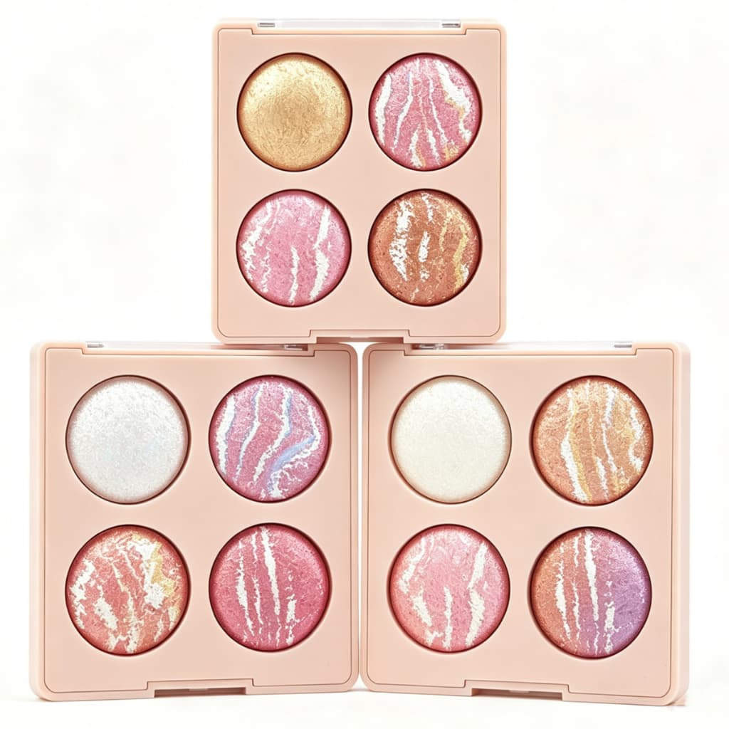 Paleta Multiuso Blush  Iluminador 4 Cores Super Brilho, Alta Pigmentação, Longa Duração, Diversos Looks