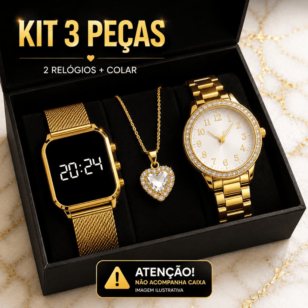 Kit Relógio Feminino 3 Peças / Kit Relógio Feminino 2 Peças / Relógio Feminino Analógico/Digital