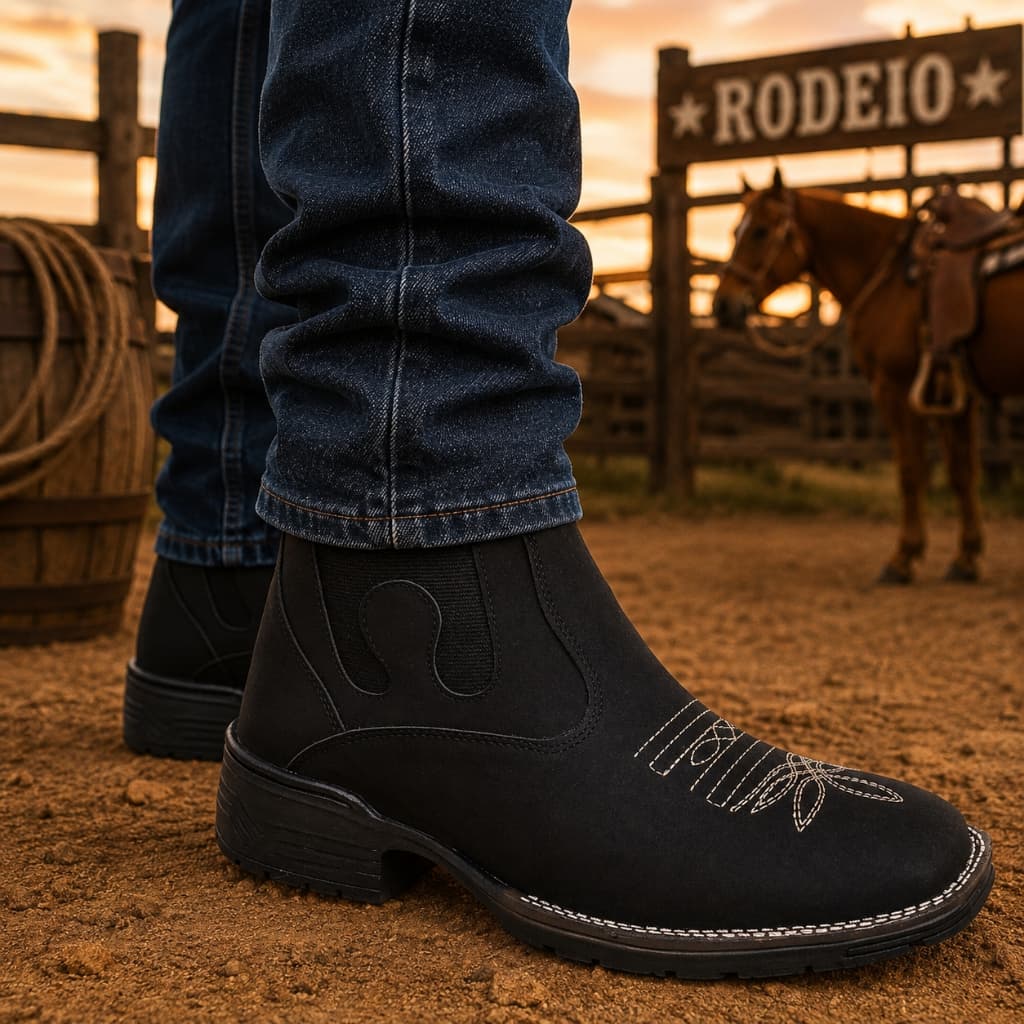 Botina Texana Masculina Bota Bico Quadrado Estilo Calce Facil