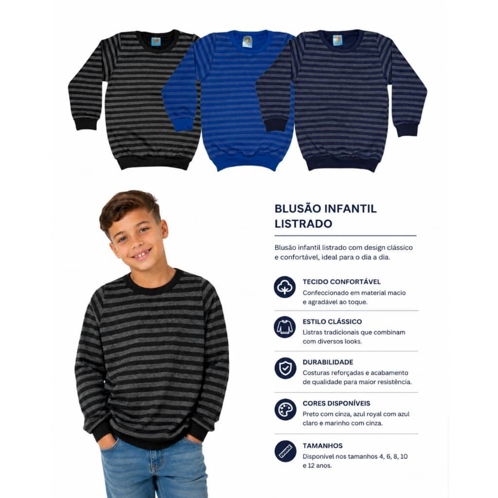 KIT 1 a 3 Casaco Moletom Infantil Sortido Inverno Menino Pelúcido Casual 3 ao 10 anos