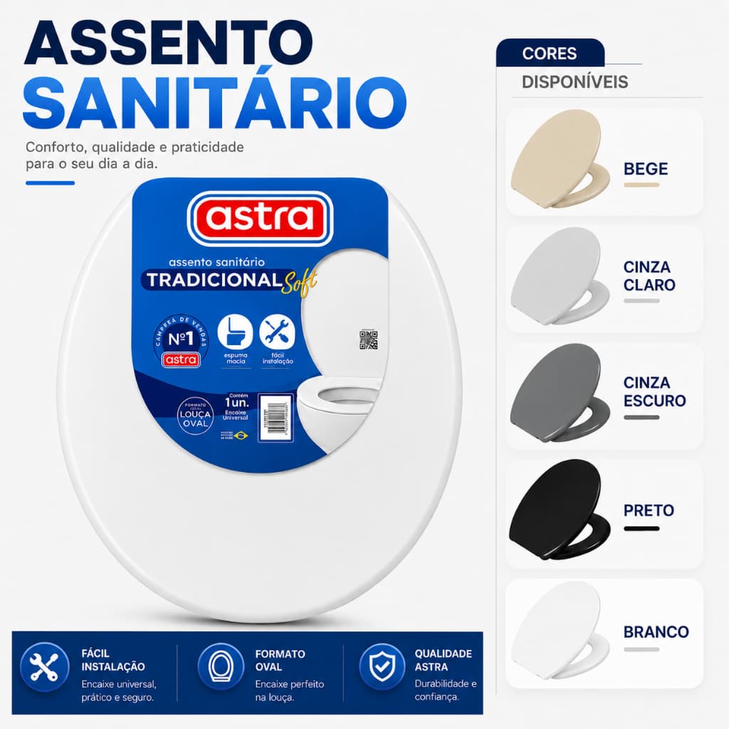 Assento Sanitário Tradicional Oval Anatômico Convencional Astra Várias Cores (Não É Almofadado)