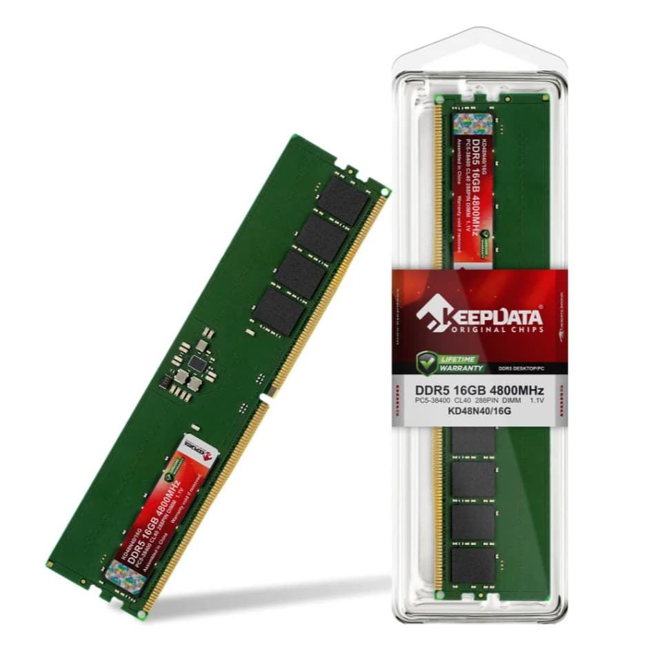 Memória RAM Desktop Keepdata 16GB DDR5 4800MHz CL40 PC5-38400 UDIMM 288 Pinos Non-ECC KD48N40/16G