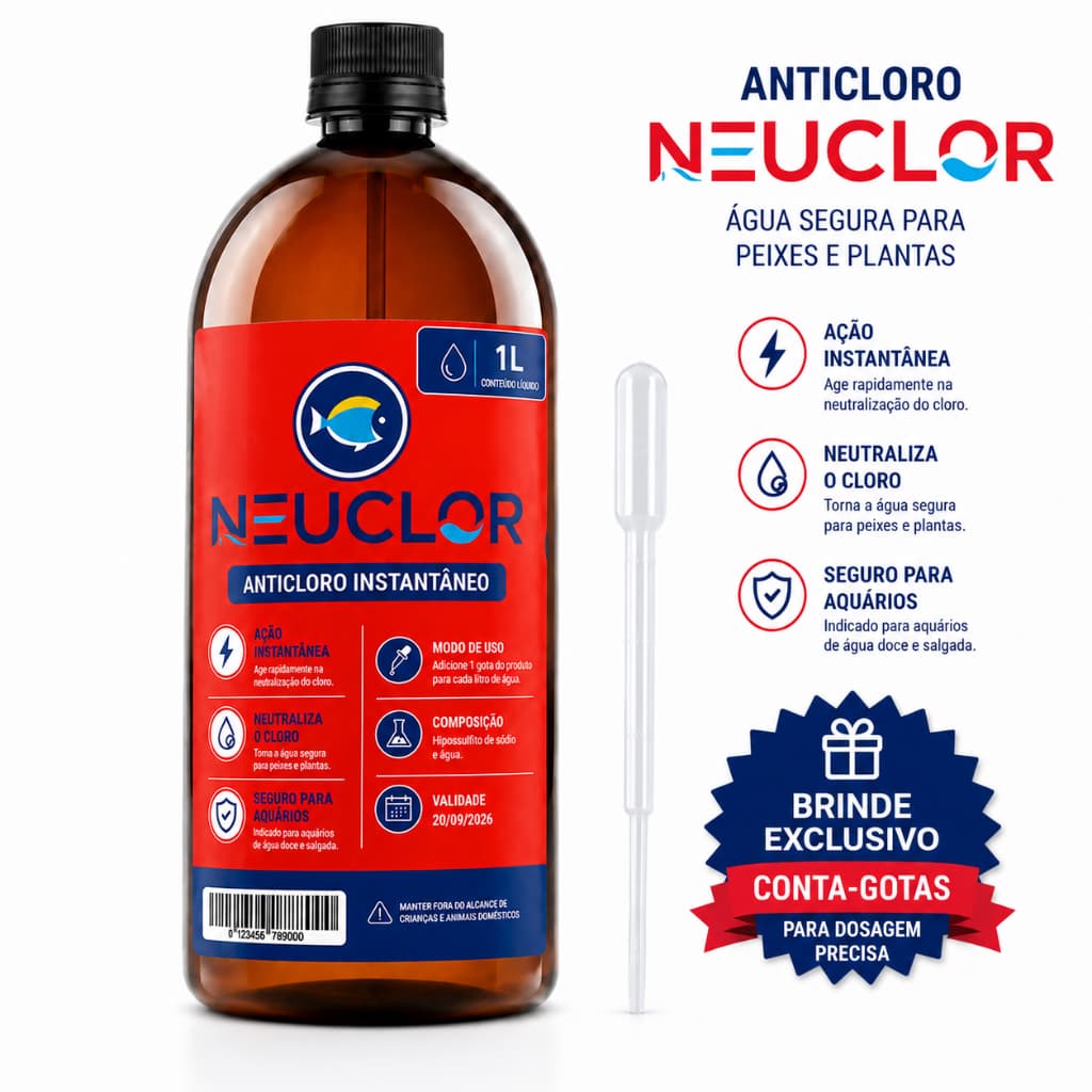 Anticloro 1l E Pipeta Instantâneo Neuclor Tira Cloro Do Aquário CONDICIONADOR DE ÁGUA PRIME