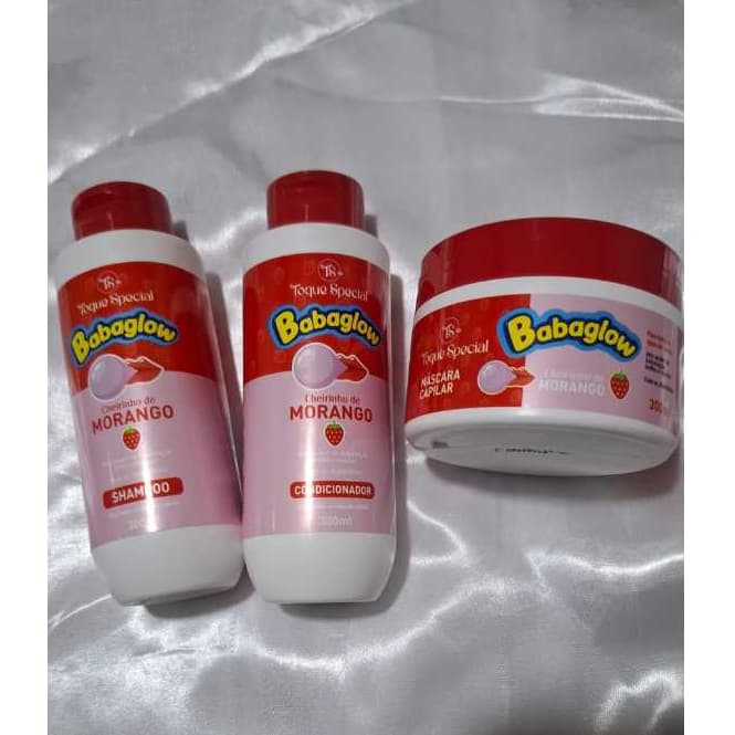 Kit Capilar Babaglow Morango – Shampoo 300ml + Condicionador 300ml + Máscara Capilar 300g | Toque Special