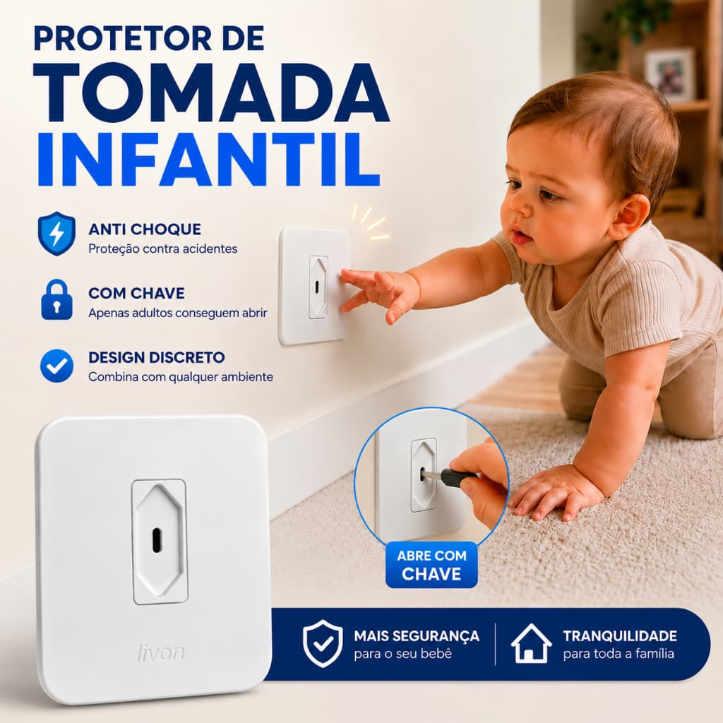 Protetor de Tomada Infantil 20 Unidades + 8 Chaves | Anti Choque Segurança Bebê