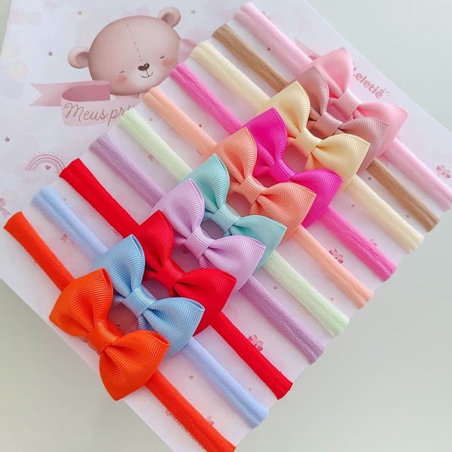 Kit 10 Faixinhas M Meia de seda Gravatinha Bebê RN Lacinhos