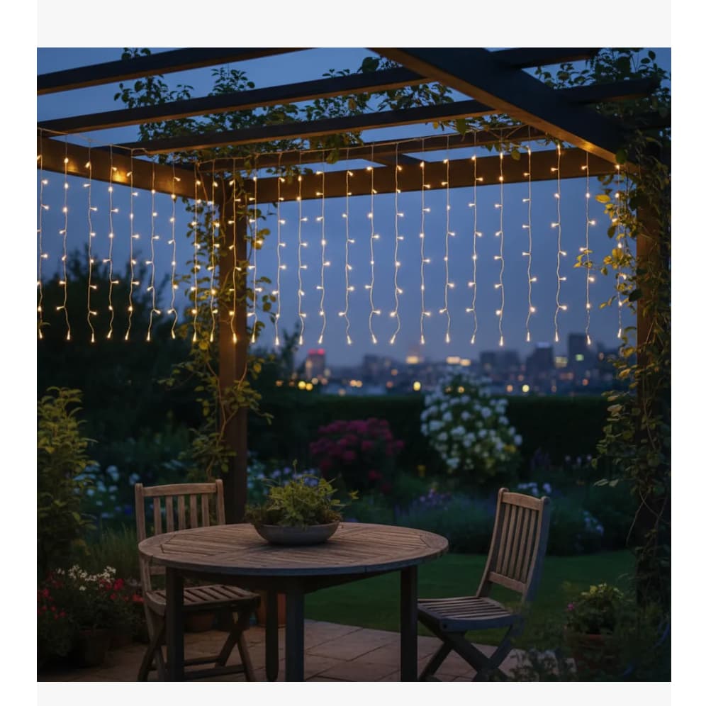 Pisca Cascata C/120 Leds Br Quente 8f Bivolt Uso Externo 3m
