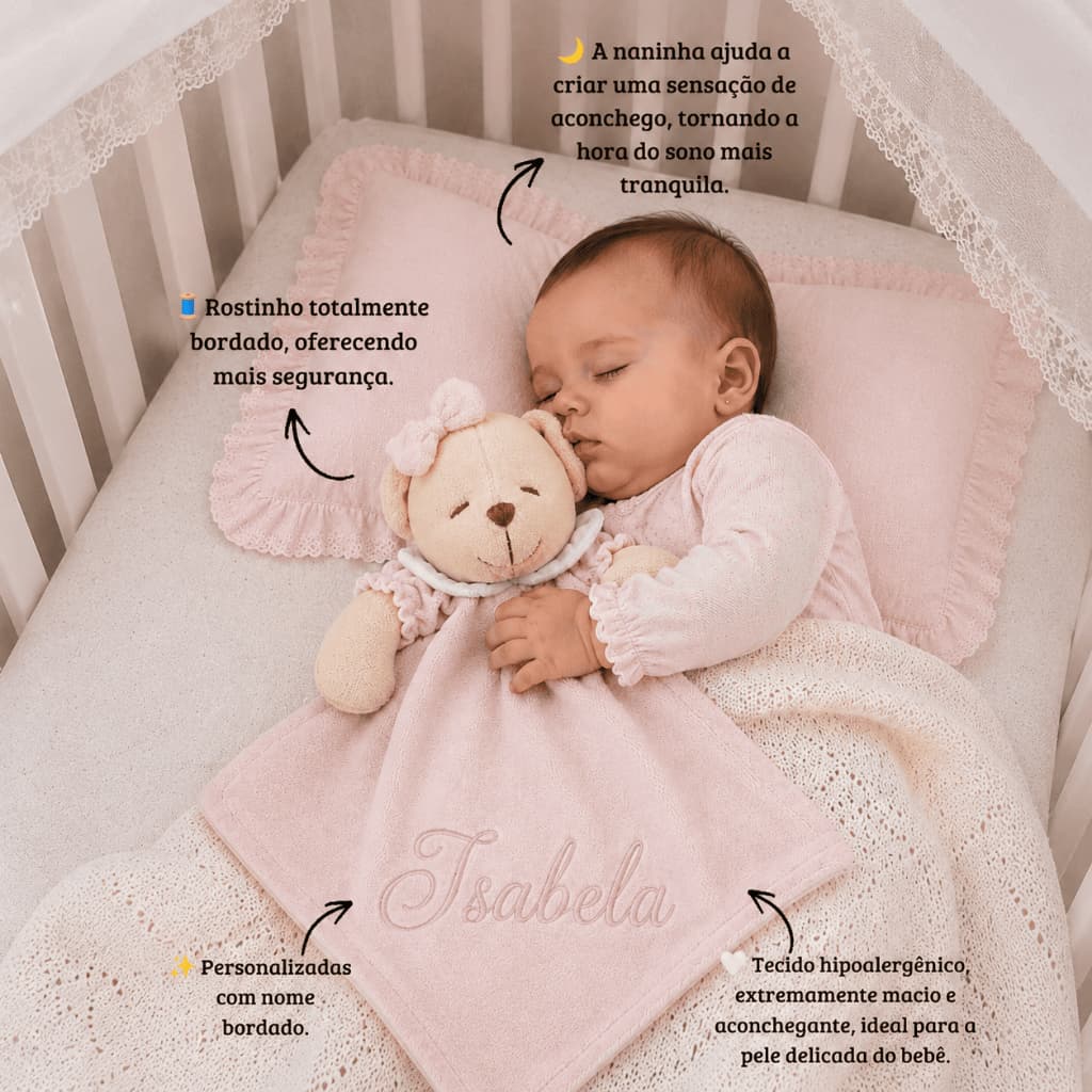 Naninha de ursinhos para bebê personalizadas com nome - Hipoalergênico, Macia e Segura.