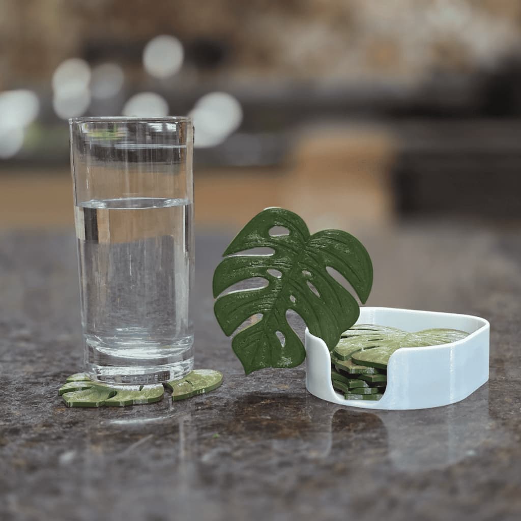 Kit porta copos folha costela-de-adão (descanso de copos com suporte) - 6 ou 8 unidades