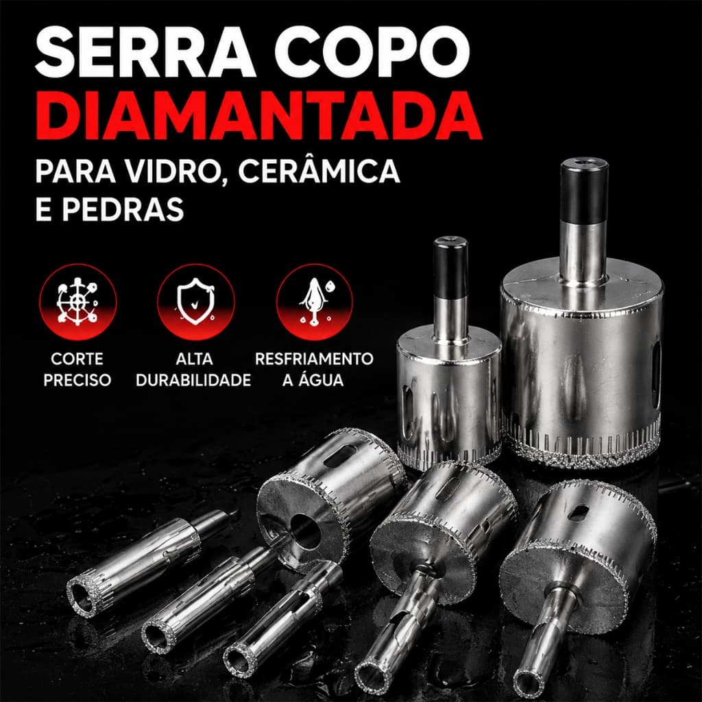 Jogo 15 Brocas Diamantadas Serra Copo furar Vidro Granito Ceramica 3 a 50 mm kit ferramentas