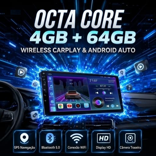 Central Multimídia Android 9 Polegadas Octa-Core 4GB + 64GB Tela HD Bluetooth GPS  Espelhamento Android e iPhone TZ